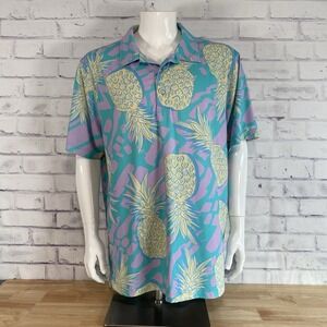 Chubbies‎ Shirt Men's XXL 2XL Polo Short Sleeve Shirt Floral Pineapples Blue